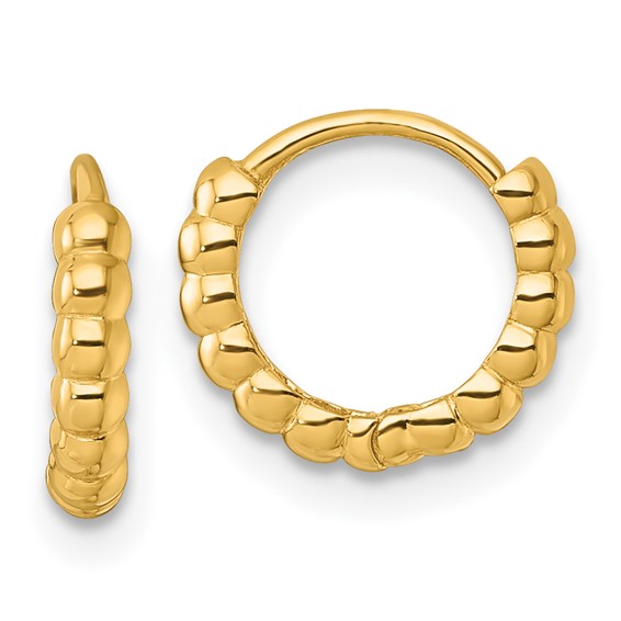 14k Polished 2.25mm Beaded Hinged Hoop Earrings