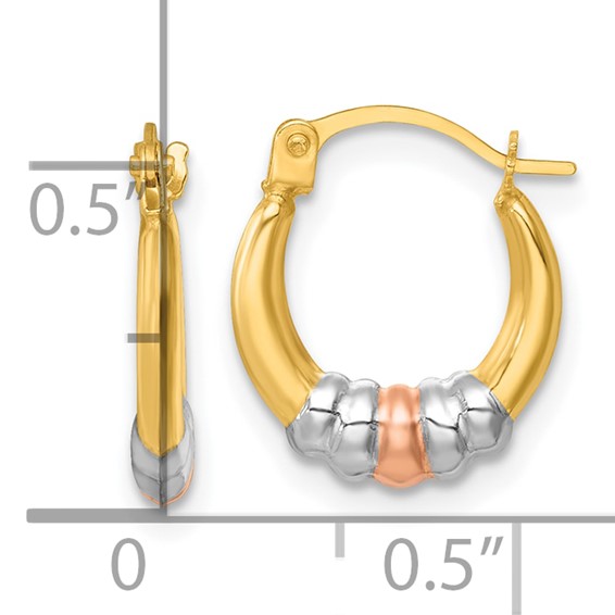 14k with White Rhodium and Rose Gold-plating Polished Hollow Round Hoop Earrings