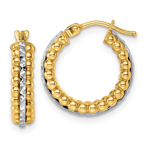 Gold Two-tone Diamond-cut Hoop Earrings