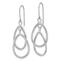 14K White Gold Double Teardrop Dangle Wire Earrings view 2