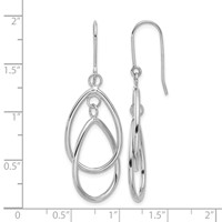 14K White Gold Double Teardrop Dangle Wire Earrings view 4