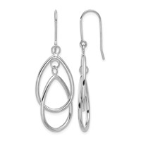 14K White Gold Double Teardrop Dangle Wire Earrings view 1