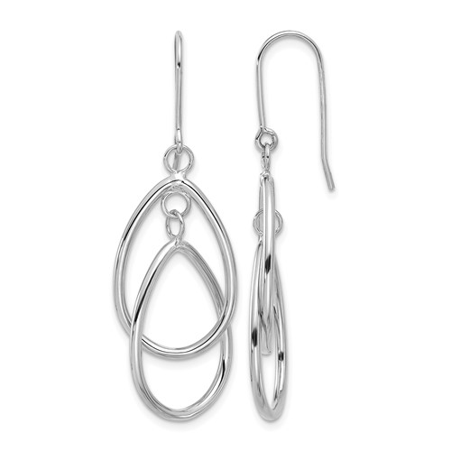 14K White Gold Double Teardrop Dangle Wire Earrings