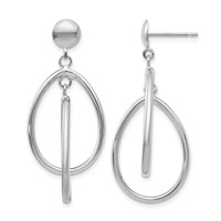 14K White Gold Polished Teardrop Dangle Post Earrings view 1