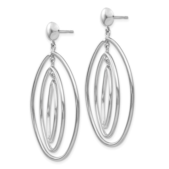 14k White Gold Graduated Ovals Dangle Post Earrings
