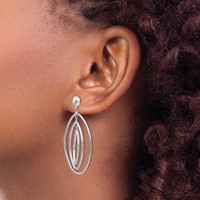 14K White Gold Graduated Ovals Dangle Post Earrings view 3