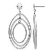 14K White Gold Graduated Ovals Dangle Post Earrings view 1