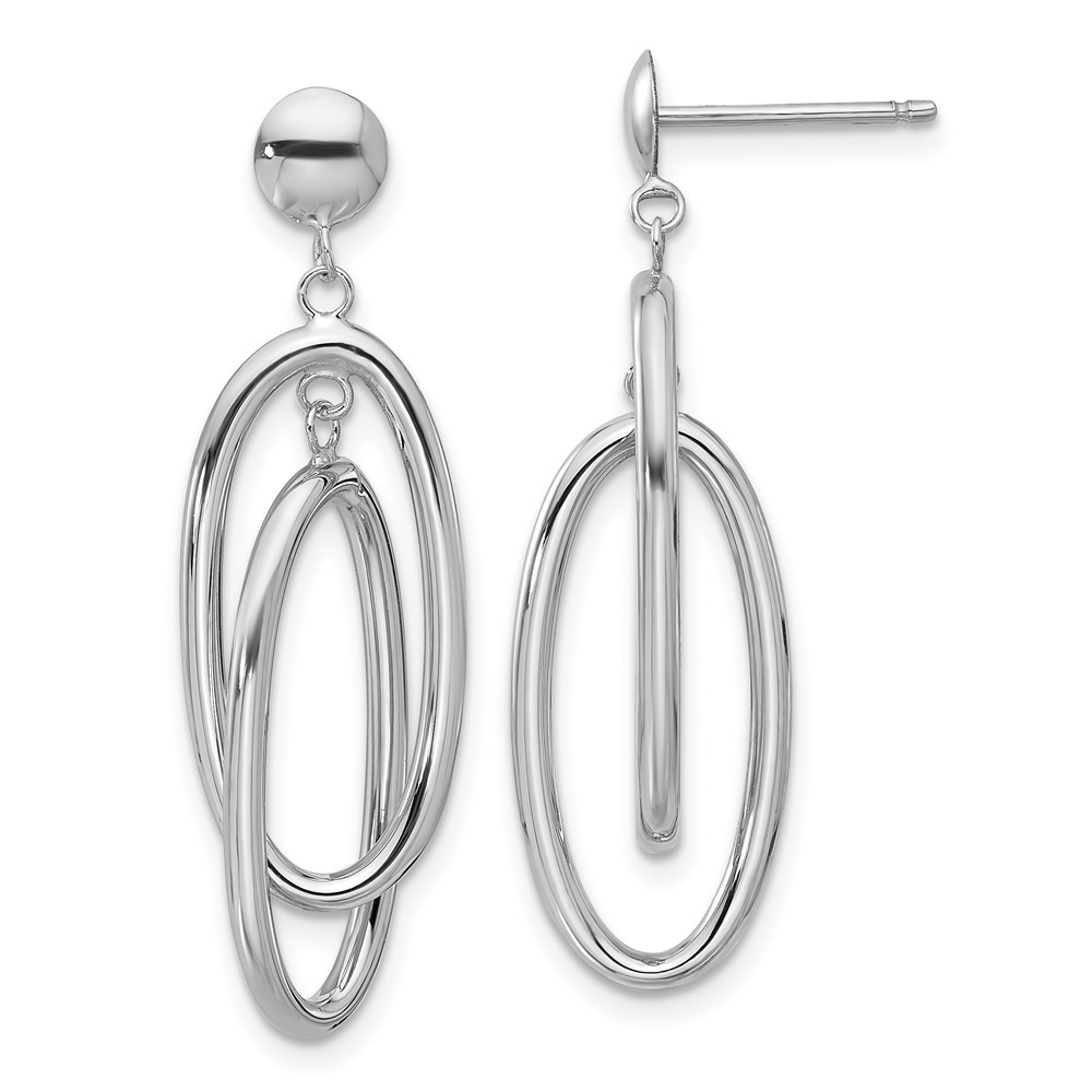 14k White Gold Double Oval Dangle Post Earrings