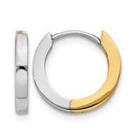 14K Two-tone 2mm Round Hinged Hoop Earrings view 1