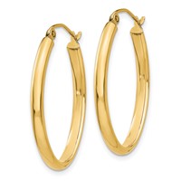 14K Yellow Gold 3x 29mm Oval Tube Hoop Earrings view 2