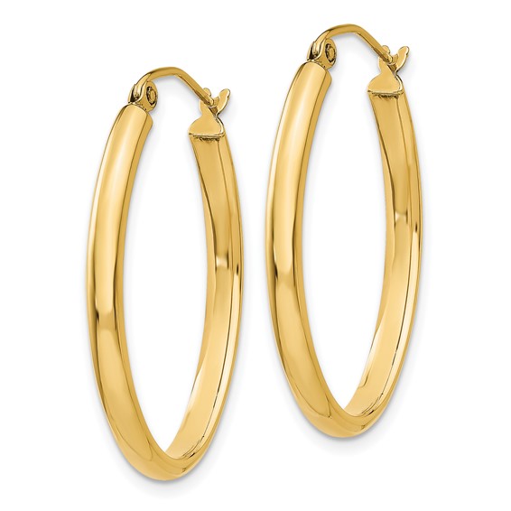 14k 3x29mm Oval Tube Hoop Earrings