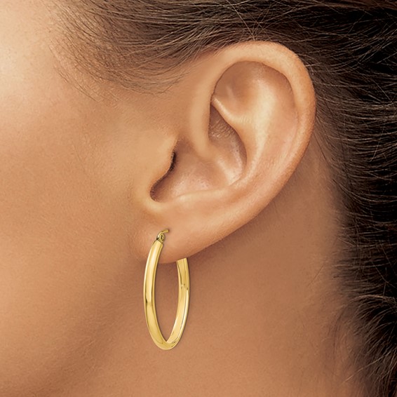 14k 3x29mm Oval Tube Hoop Earrings
