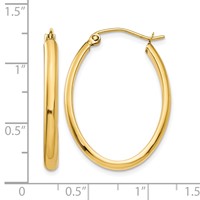 14K Yellow Gold 3x 29mm Oval Tube Hoop Earrings view 4