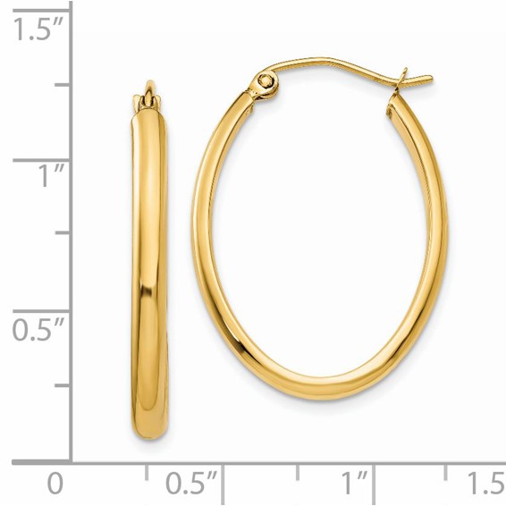 14k 3x29mm Oval Tube Hoop Earrings