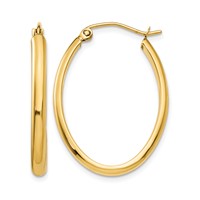14K Yellow Gold 3x 29mm Oval Tube Hoop Earrings view 1