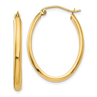 14k 3x29mm Oval Tube Hoop Earrings