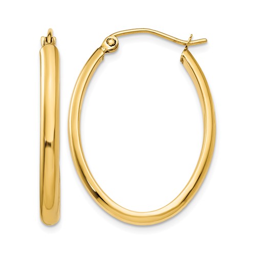 14K Yellow Gold 3x 29mm Oval Tube Hoop Earrings