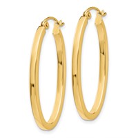 14K 2x30mm Polished Oval Tube Hoop Earrings view 2