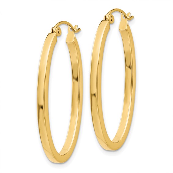 Gold Polished Square Tube Oval Hoop Earrings
