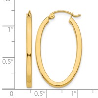 14K 2x30mm Polished Oval Tube Hoop Earrings view 4