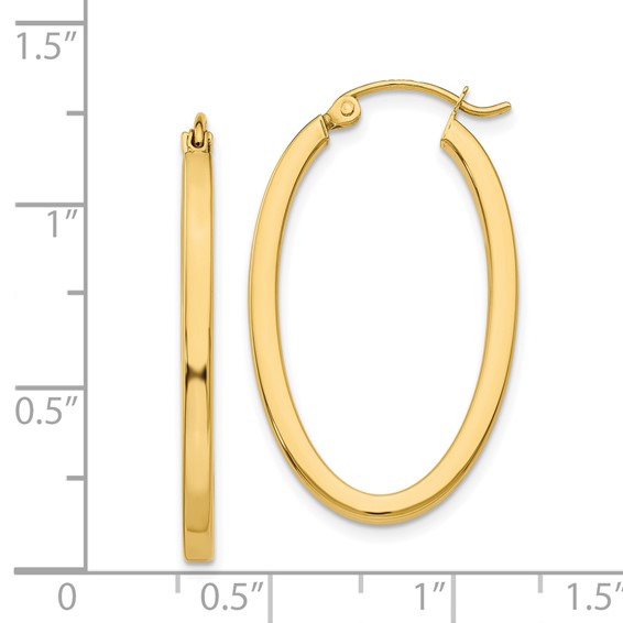 Gold Polished Square Tube Oval Hoop Earrings