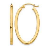 14K 2x30mm Polished Oval Tube Hoop Earrings view 1