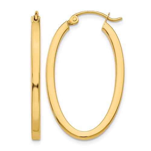 14K Yellow Gold 2x 30mm Polished Oval Tube Hoop Earrings
