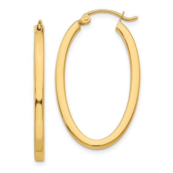 Gold Polished Square Tube Oval Hoop Earrings