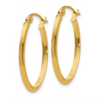 14K Yellow Gold 2x 22mm Polished Oval Tube Hoop Earrings view 2