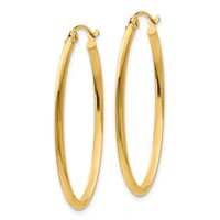14K Yellow Gold 2x 35mm Oval Tube Hoop Earrings view 2