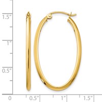 14K Yellow Gold 2x 35mm Oval Tube Hoop Earrings view 4