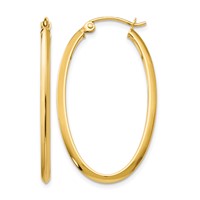 14K Yellow Gold 2x 35mm Oval Tube Hoop Earrings view 1