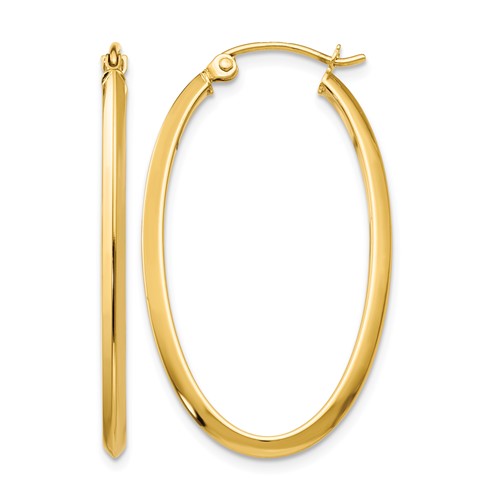 14K Yellow Gold 2x 35mm Oval Tube Hoop Earrings