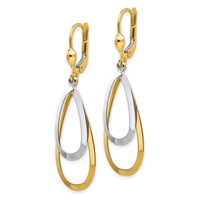 14K Two-tone Teardrop Dangle Leverback Earrings view 2