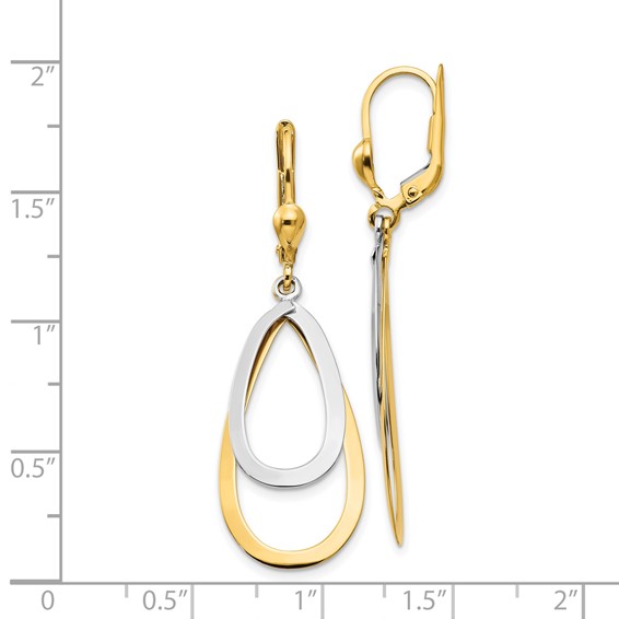 Gold Two-tone Teardrop Leverback Earrings