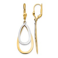 14K Two-tone Teardrop Dangle Leverback Earrings view 1