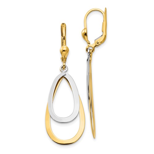 14k Two-tone Teardrop Dangle Leverback Earrings