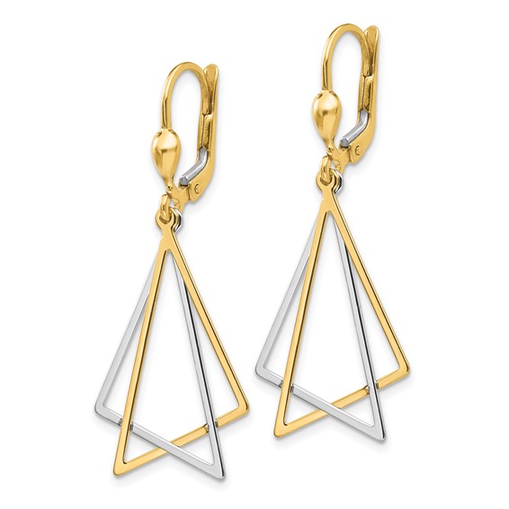 14k Two-tone Polished Triangles Drop Leverback Earrings