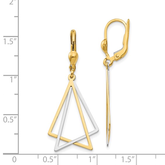 14k Two-tone Polished Triangles Drop Leverback Earrings