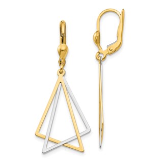 14k Two-tone Polished Triangles Drop Leverback Earrings