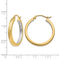14K White Rhodium Light Square Diamond Cut Hoop Earrings view 4