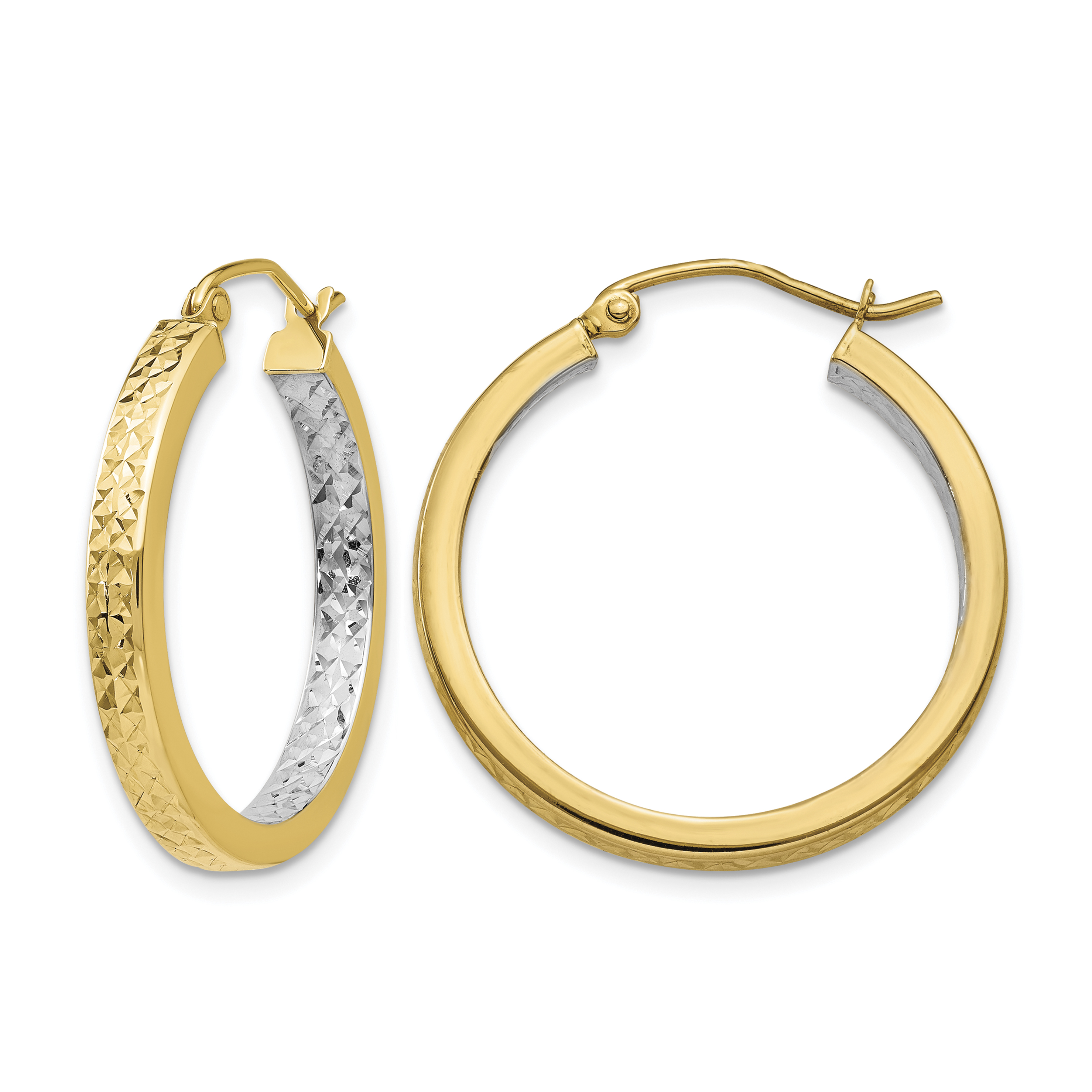14k White Rhodium Light Square Diamond Cut Hoop Earrings (TL403)