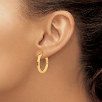 14K 2x25mm Polished Square Tube Hoop Earrings view 3