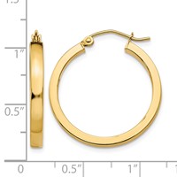 14K 2x25mm Polished Square Tube Hoop Earrings view 4