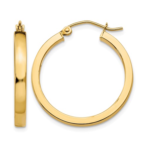 14K Yellow Gold 2x 25mm Polished Square Tube Hoop Earrings