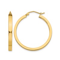 14K Yellow Gold 2x 30mm Polished Square Tube Hoop Earrings view 1