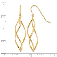 14K Yellow Gold Twisted Swirl Dangle French Hook Earrings view 2