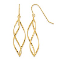14K Yellow Gold Twisted Swirl Dangle French Hook Earrings view 1