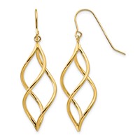 14K Yellow Gold Twisted Swirl Dangle French Hook Earrings view 1