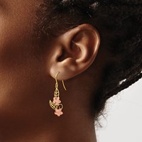 14K Two-tone Fancy Plumeria Dangle French Wire Earrings view 3